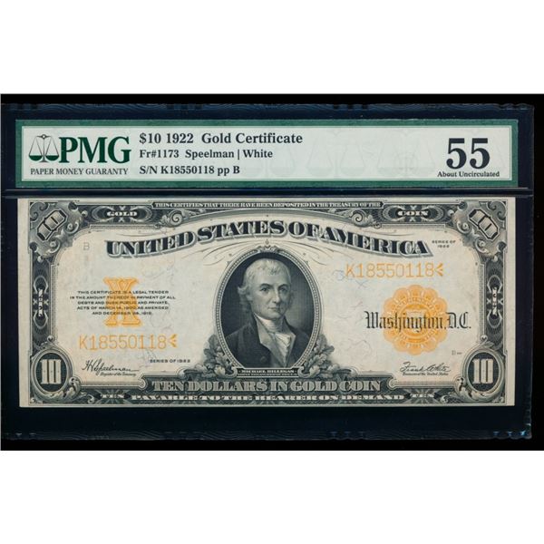 1922 $10 Gold Certificate PMG 55
