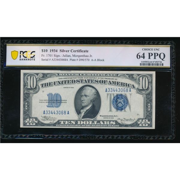 1934 $10 Silver Certificate PCGS 64PPQ