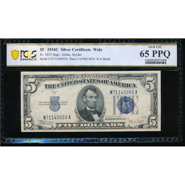1934C $5 Silver Certificate PCGS 65PPQ