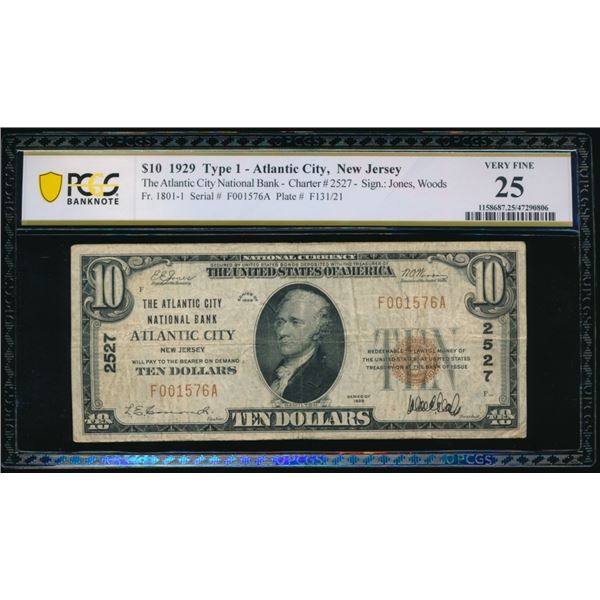 1929 $10 Atlantic City NJ National PCGS 25