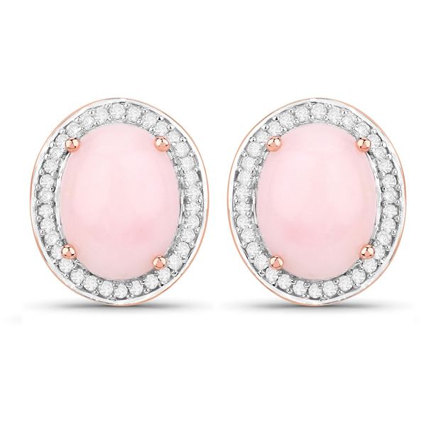 14KT Rose Gold 4.20ctw Pink Opal and White Diamond Earrings