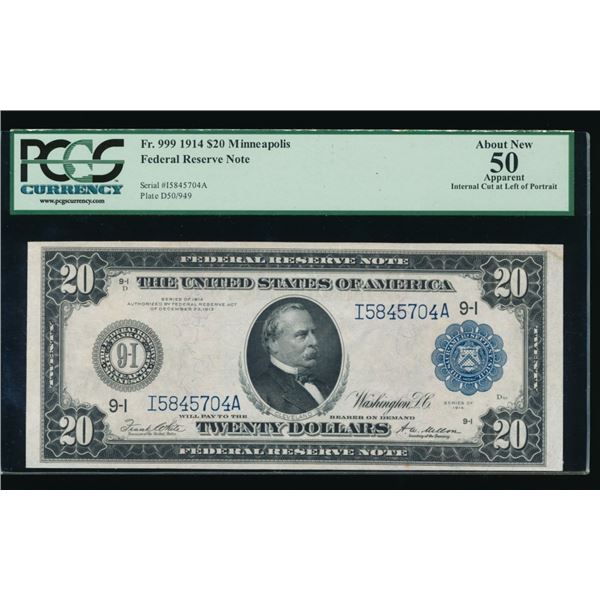 1914 $20 Minneapolis FRN PCGS 50