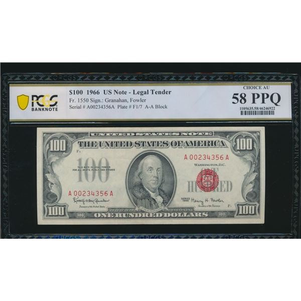 1966 $100 Legal Tender Note PCGS 58PPQ