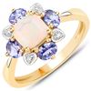 Image 2 : 10KT Yellow Gold 1.20ctw Ethiopian Opal Tanzanite and White Diamond Ring