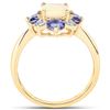Image 3 : 10KT Yellow Gold 1.20ctw Ethiopian Opal Tanzanite and White Diamond Ring