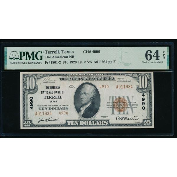 1929 $10 Terrell TX National PMG 64EPQ