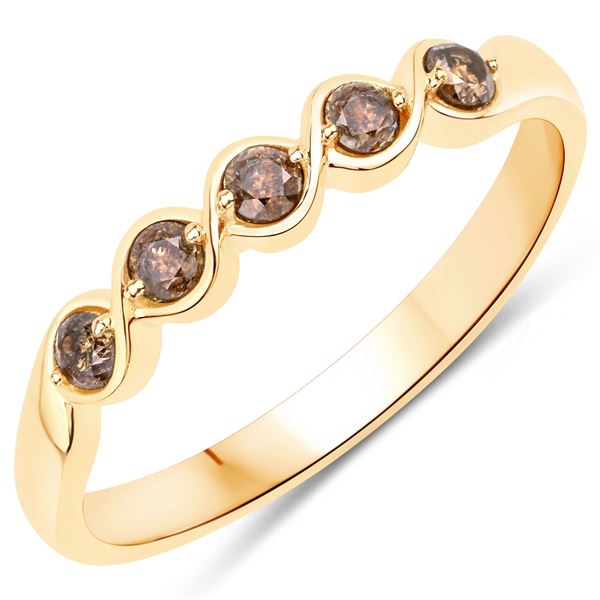 14KT Yellow Gold 0.19ctw Champagne Diamond Ring