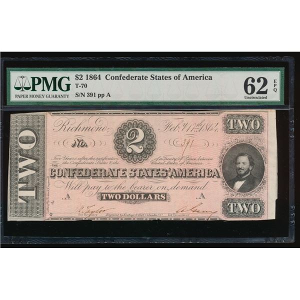 1864 $2 T-70 Confederate PMG 62EPQ