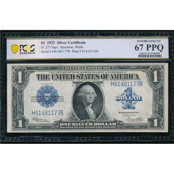 1923 $1 Silver Certificate PCGS 67PPQ