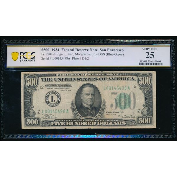 1934 $500 San Francisco FRN PCGS 25