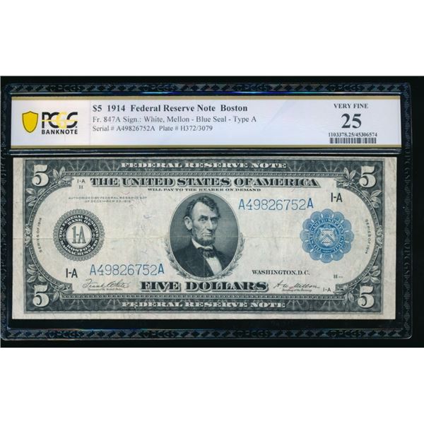 1914 $5 Boston FRN PCGS 25
