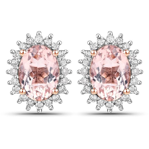 14KT Rose Gold 1.61ctw Morganite and White Diamond Earrings