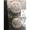 Image 1 : Two; One troy ounce 1993 .9999% pure silver Canadian Maple Leaf bullion coins, sealed