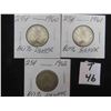 Image 1 : Three; Canadian 80% silver 25 cent pieces, 1960, 1961, and 1962.  circulated condition, 