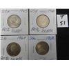 Image 1 : Four; Canadian 80% Silver 25 cent pieces; 1965, 1966, 1967, and 1968; ALL 4 coins are