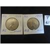 Image 1 : Two; Canadian 1958 and 1959 Canadian 50 cent pieces, 80% silver, circulated, ungraded.