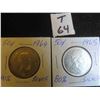 Image 1 : Two; Canadian 1964 and 1965 (nice coin) Canadian 50 cent pieces, 80% silver, circulated,