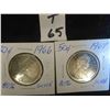 Image 1 : Two; Canadian 1966 and 1967 (both coins in nice shape) Canadian 50 cent pieces, 80% silver