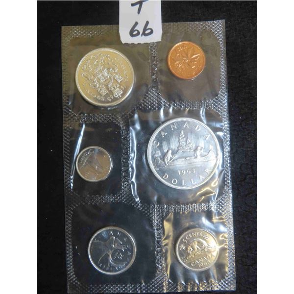  One Set of 1963 Canadian coin set, BU-PL 80% silver, sealed in original RCM cellophane,