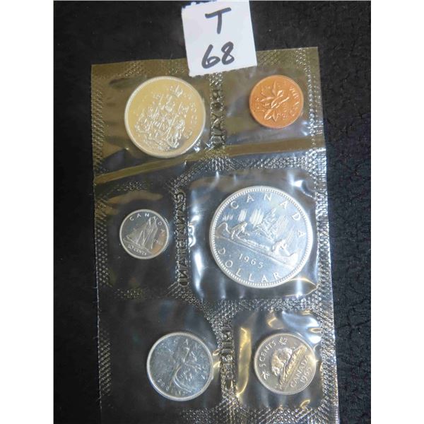  One Set of 1965 Canadian coin set, BU-PL (Type V dollar) 80% silver, sealed in original RCM