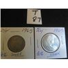 Image 1 : Two 1965 Canadian 80% silver coins, one 50 cent and one 25 cent, circulated and ungraded.