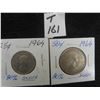 Image 1 : Two 1964 Canadian 80% silver coins; one 50 cent coin and one 25cent coin, circulated,