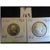 Image 1 : Two 1963 Canadian 80% silver coins, one 50 cent and one 25 cent, circulated, ungraded.