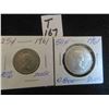 Image 1 : Two 1961 Canadian 80% silver coins, one 50 cent, and one 25 cent coin, circulated, ungraded.