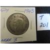 Image 1 : One 1943, Near 3, Canadian 80% silver 50 cent coin, circulated, ungraded