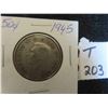 Image 1 : One 1945 Canadian 80% silver 50 cent coin, circulated ungraded. 