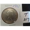 Image 1 : One 1961 Canadian 80% silver 50 cent coin, circulated ungraded. Nice coin