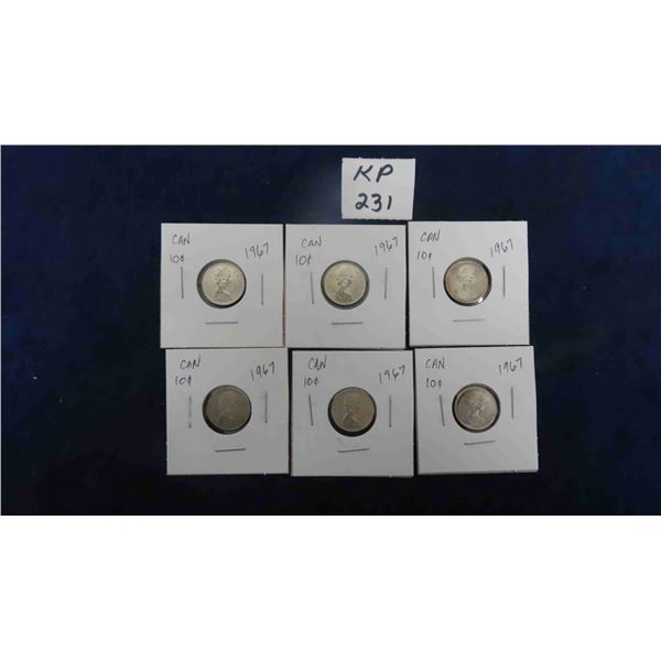 (6) 1967 Canada Silver Centennial 10 Cent Coins