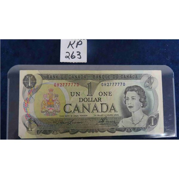 1973 Canada $1 Bill Serial Number 2777770