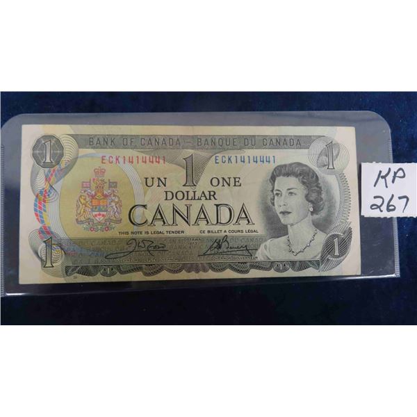 1973 Canada $1 Bill Serial Number 1414441