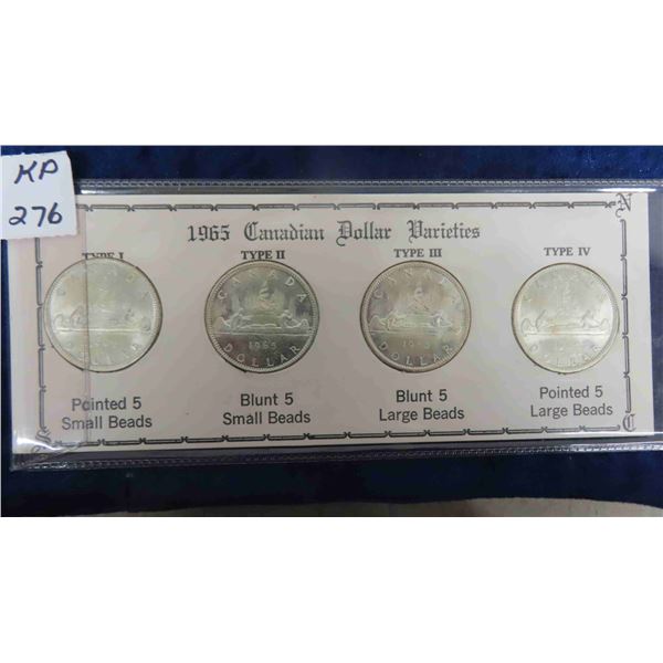 1965 Canadian Silver Dollar Varieties : Pointed 5 , Blunt 5 , Small Beads