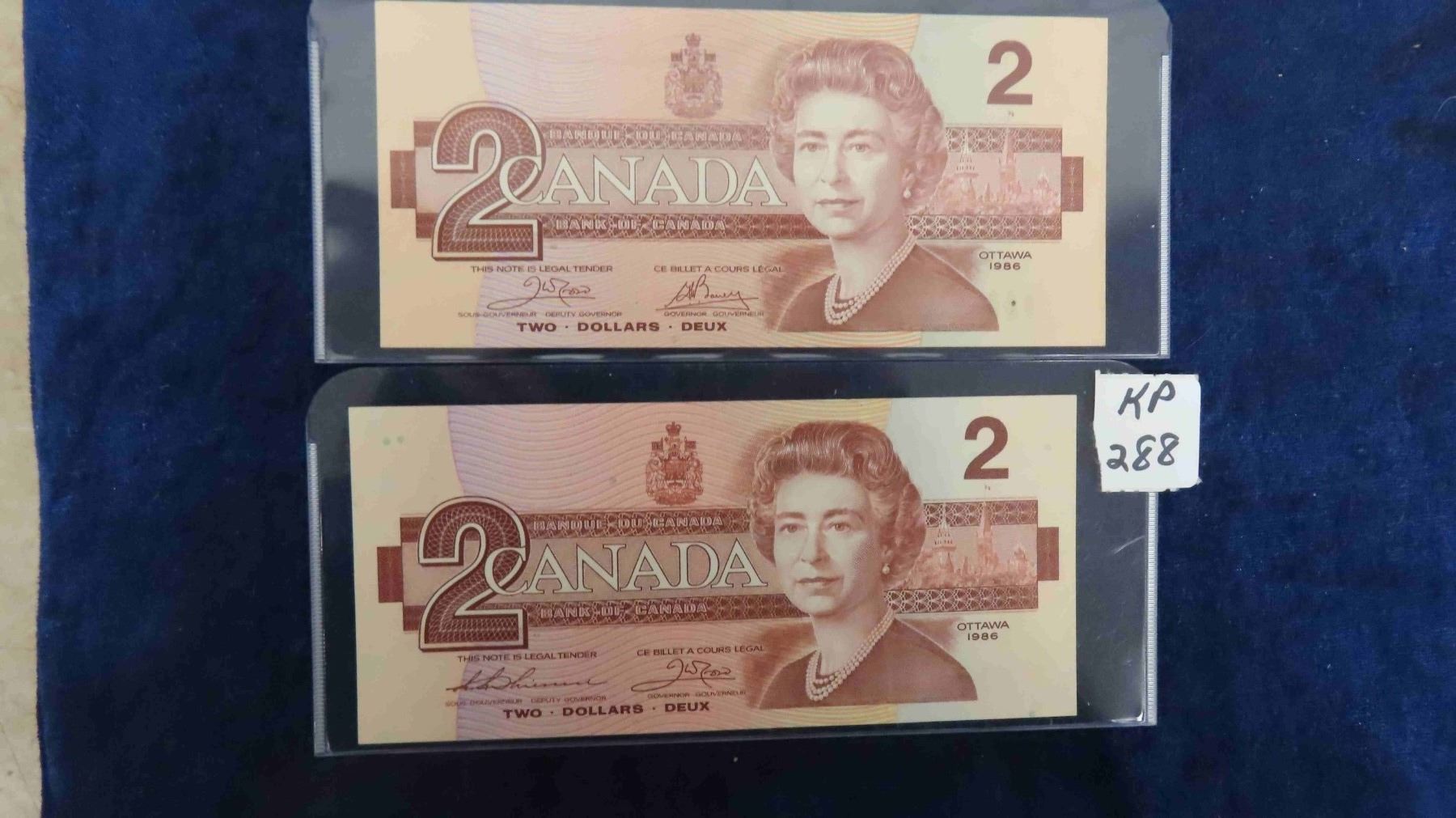 1986 Canada $2 Bills