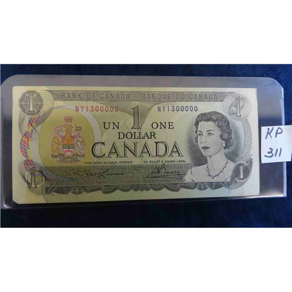 1973 Canada Milestone $1 Bill Serial Number 1300000