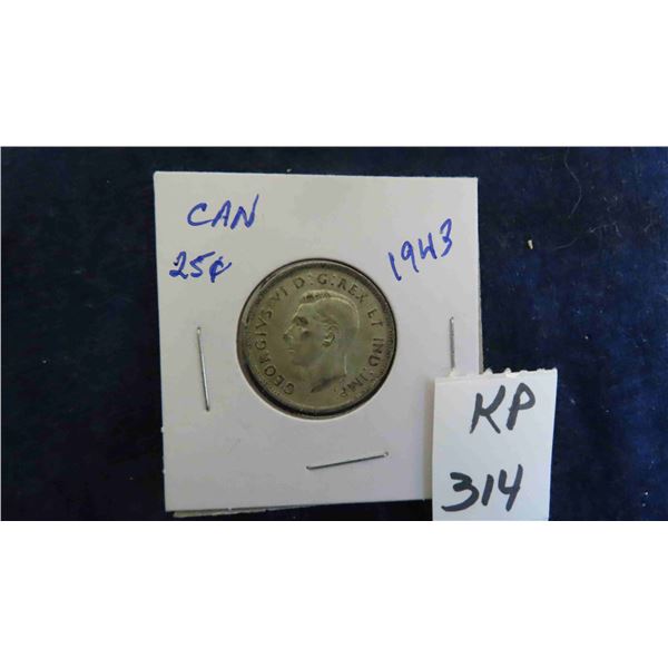 1943 Canada 25 Cent Silver Coin