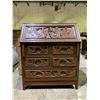 Image 1 : HEAVILY HAND-CARVED CHINESE MOTIF SECRETARY DESK 36" X 18" X42"