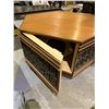 Image 2 : LARGE HEXAGONAL TABLE WITH CARVED SIDE, "SECRET" MECHANISM & CUSHION CONTENTS 67" X 30" (SOME