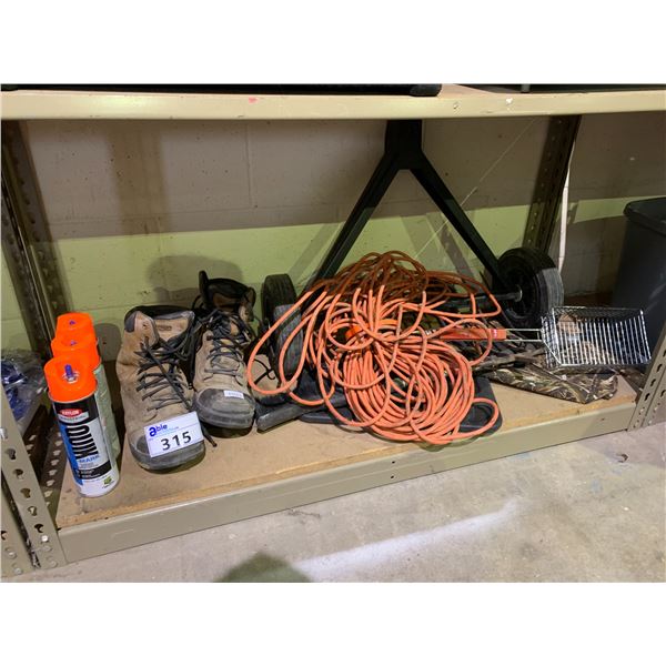 ASSORTED ITEMS INCLUDING; WORK BOOTS, HI VIS SPRAY PAINT, 2 WHEEL DOLLY & MORE