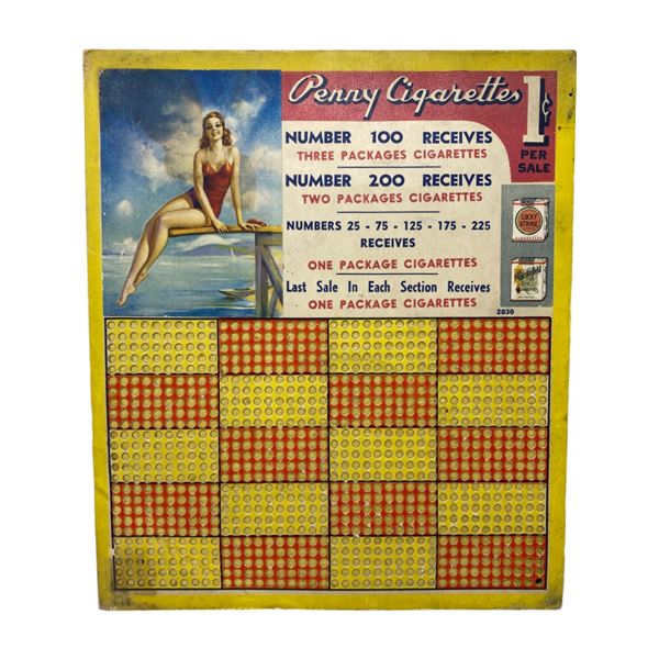 Early Penny Cigarettes 1C Punch Board With Girl