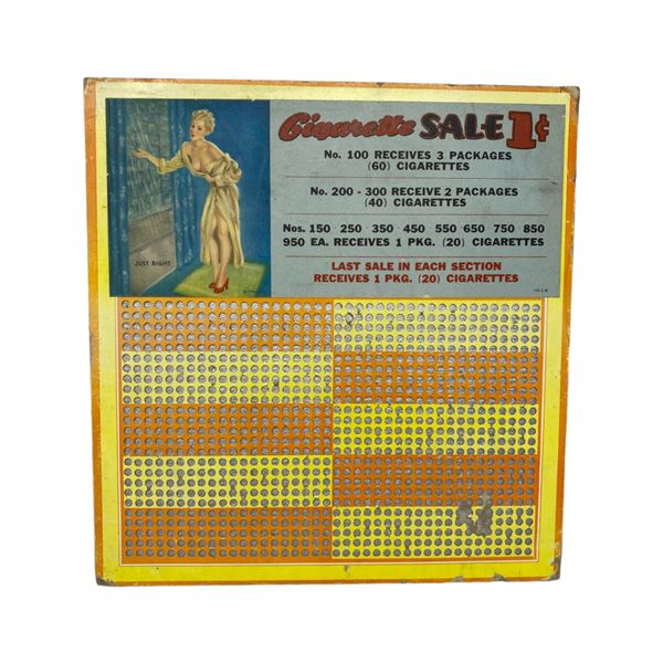 Early Penny Cigarettes 1C Punch Board With Girl