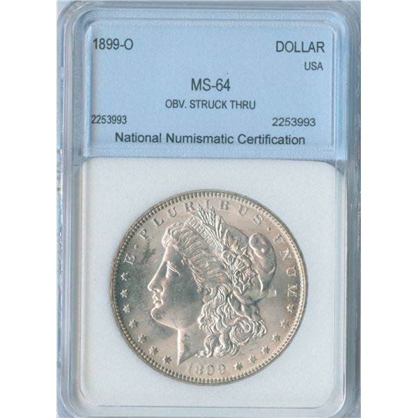 1899-O Obv Struck Thru USA Morgan Silver Dollar