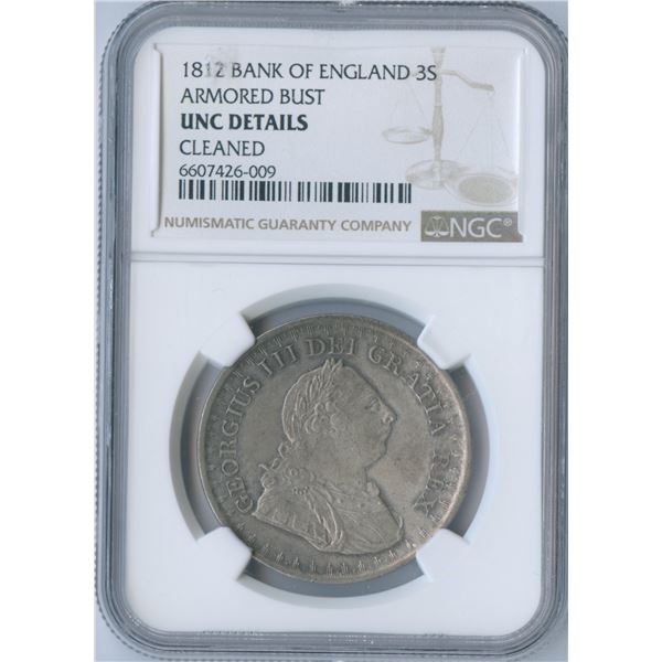 GREAT BRITAIN - 1812 Great Britain George III 3 Shillings Bank Token