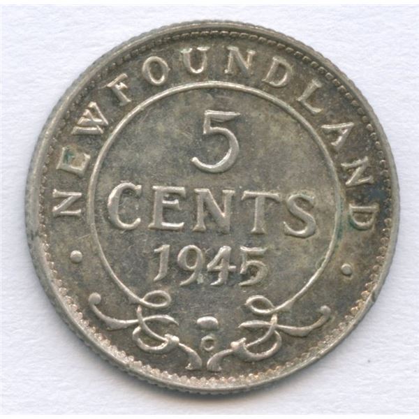 1945 Newfoundland five cents - narrow date