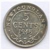 Image 1 : 1945 Newfoundland five cents - narrow date
