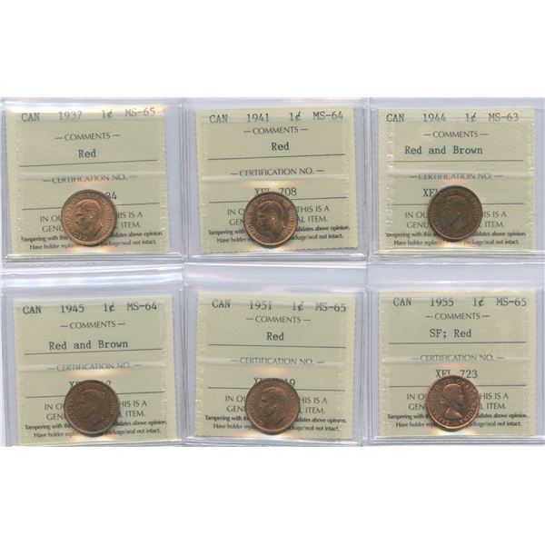 Canadian Small Cents - ICCS Graded Lot of 6 Better Coins