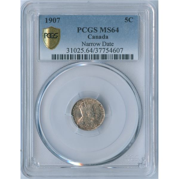 1907 Five Cents - Narrow Date