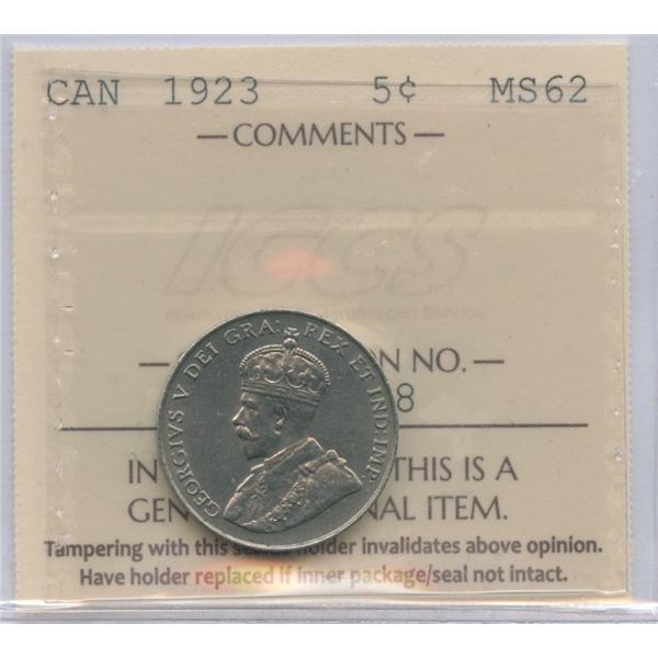 1923 Five Cents - ICCS MS62.